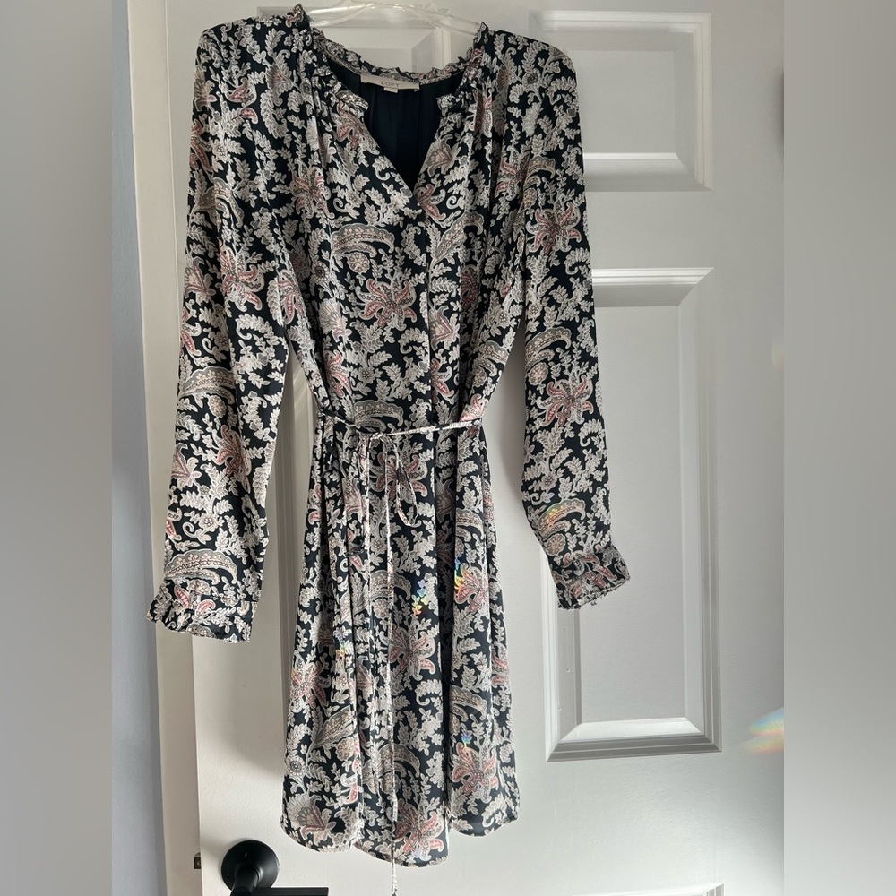Loft paisley floral tie waist dress size large
